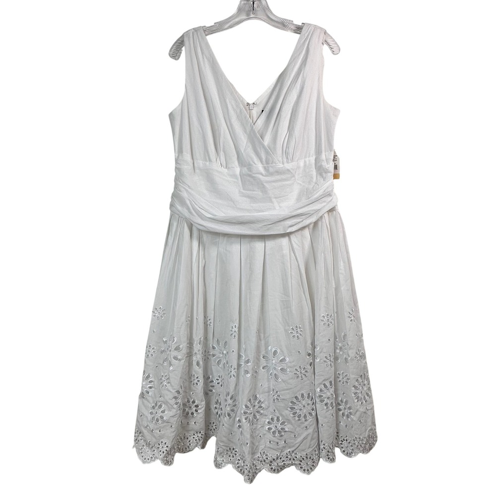 S.L. Fashions White Cotton Eyelet Partyโ Dress Sleeveless V-Neck 14W